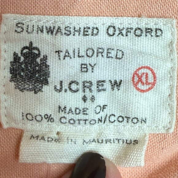 Men's J. CREW Sunwashed Oxford 100% Cotton Long Sleeve Shirt Peach- Size XL - Picture 5 of 7